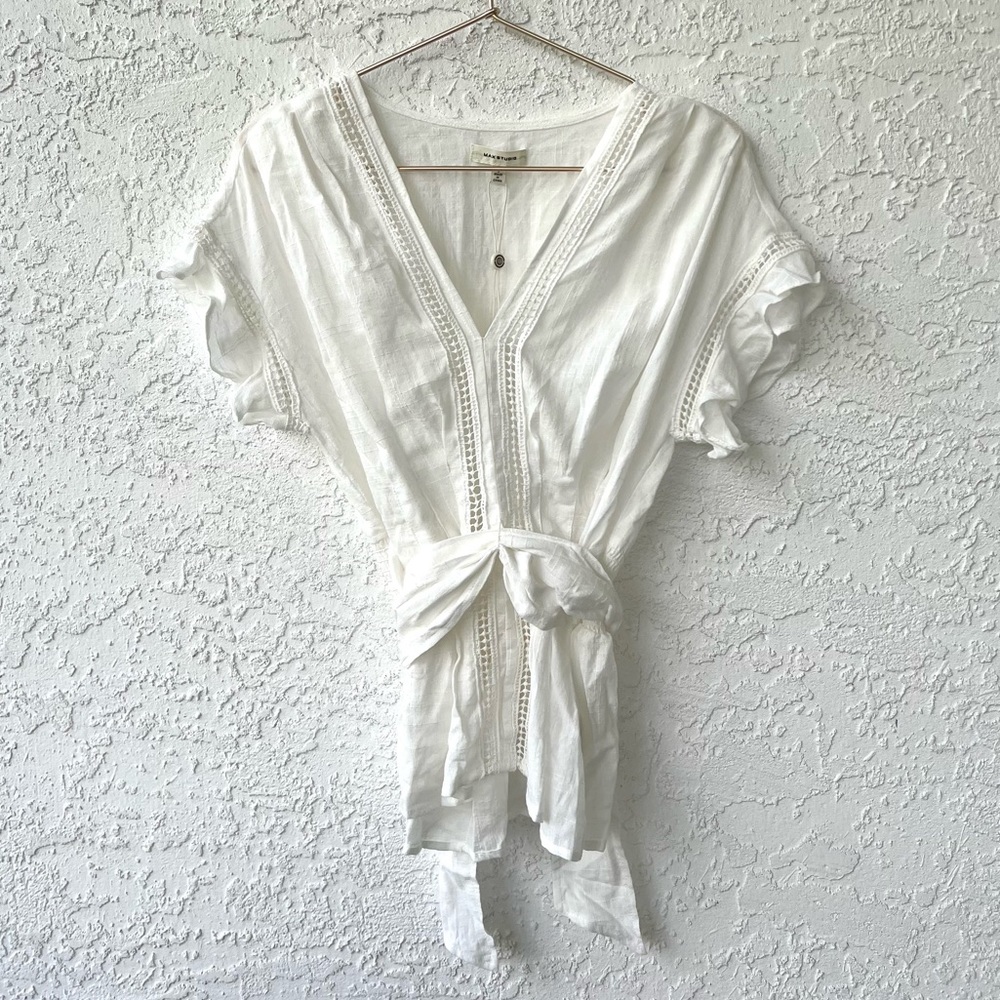 Max Studio White Flutter Sleeve Top Small